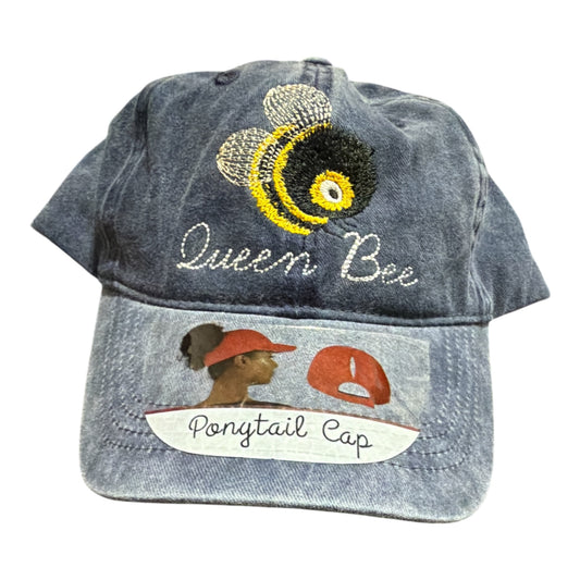 Queen Bee Embroidered Ponytail Cap