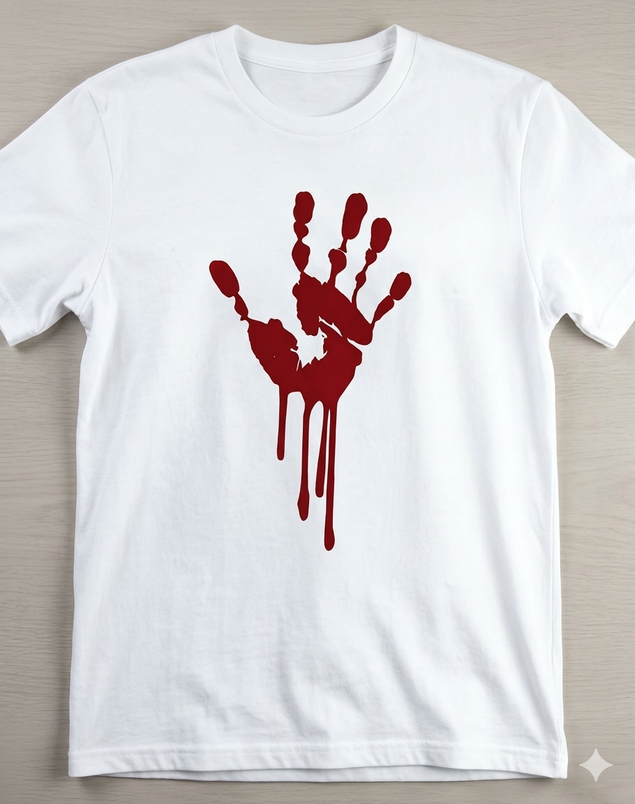 The Bloody Handprint Embroidered WhiteT-Shirt