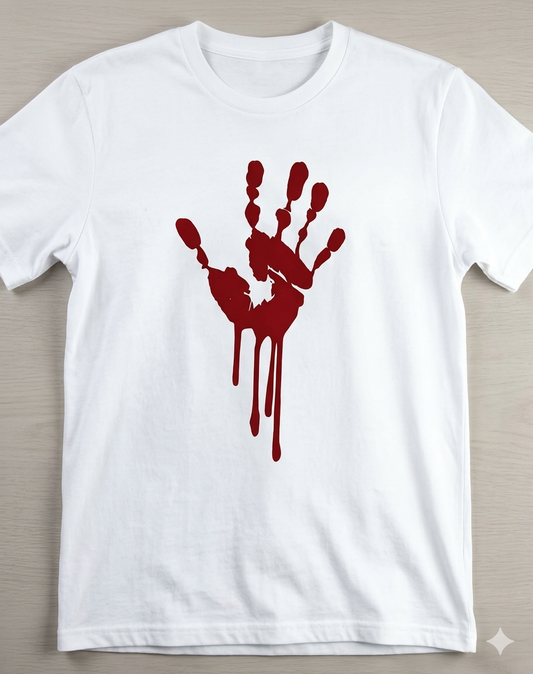 The Bloody Handprint Embroidered WhiteT-Shirt