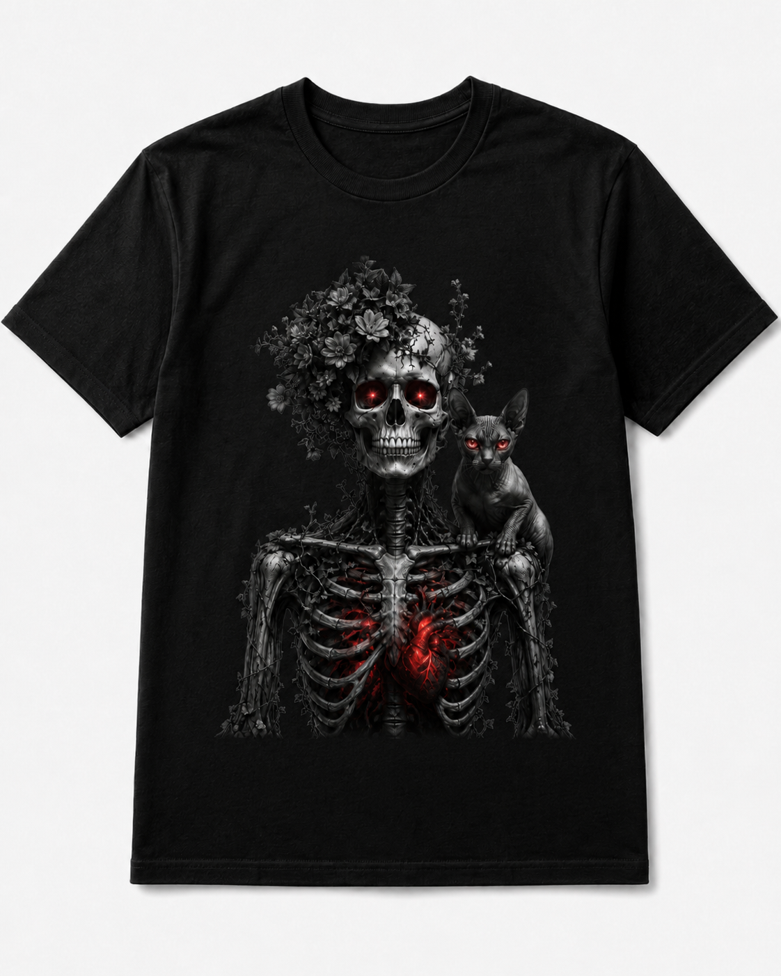 Gothic Skull & Sphynx Cat T-Shirt