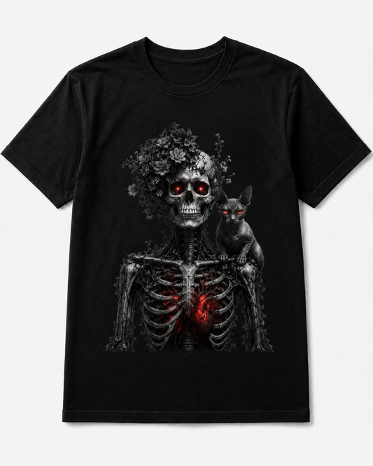 Gothic Skull & Sphynx Cat T-Shirt